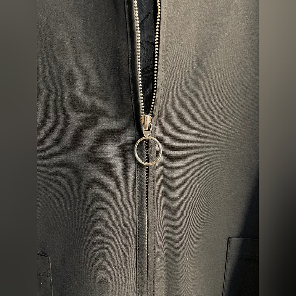 UNISEX Drop Shoulder Dual Pocket Black Overcoat - Picture 8 of 11